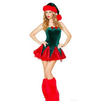 Sexy Green Christmas Tree Suit With Xmas Hat Women Costume Party Wear - Azufun