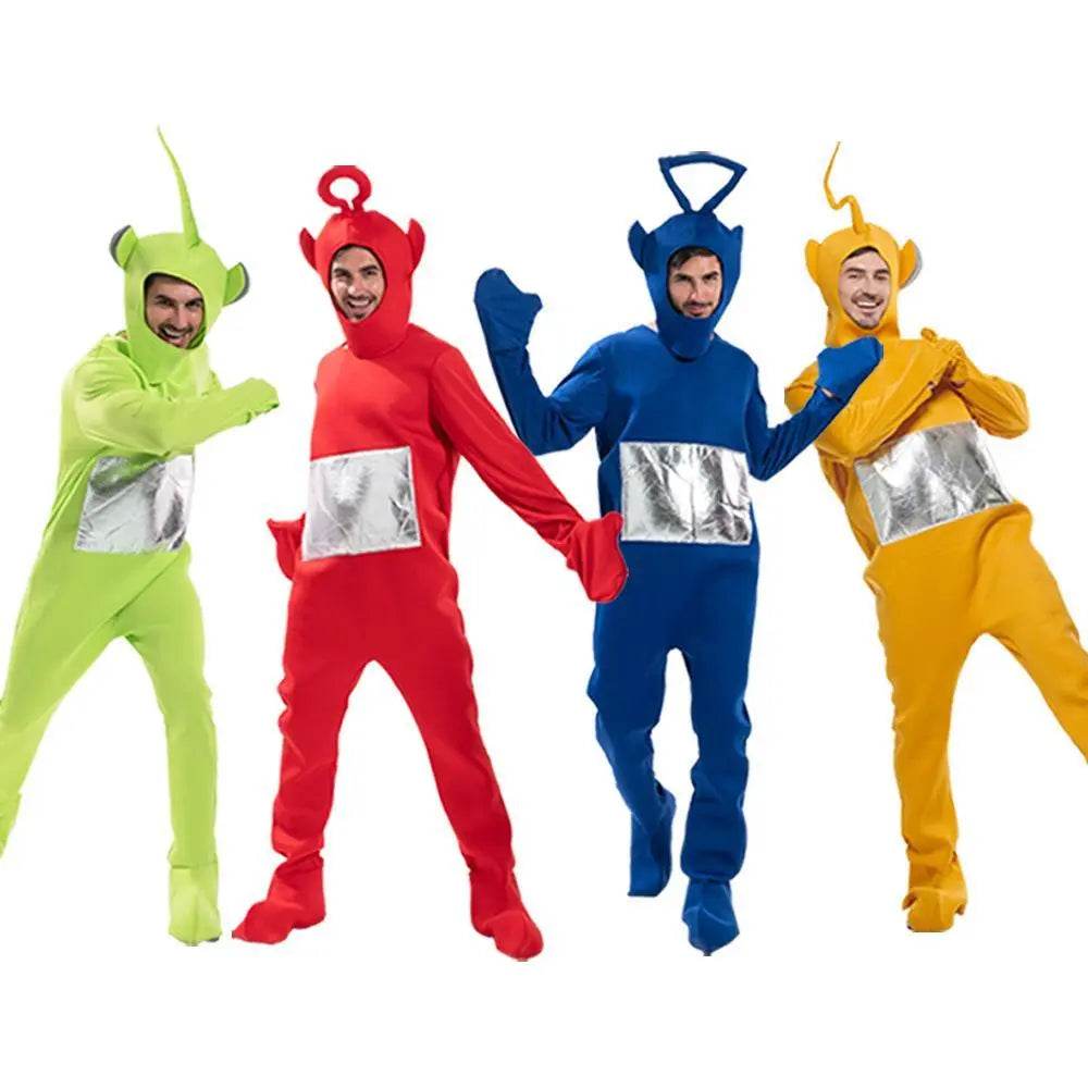 Teletubbies Pajamas Tinky Winky Dipsy Po Laa-Laa Coral Fleece Pajamas Onesies for Adults - Azufun