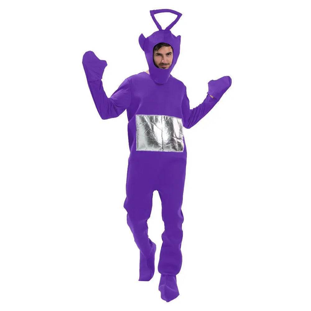 Teletubbies Pajamas Tinky Winky Dipsy Po Laa-Laa Coral Fleece Pajamas Onesies for Adults - Azufun