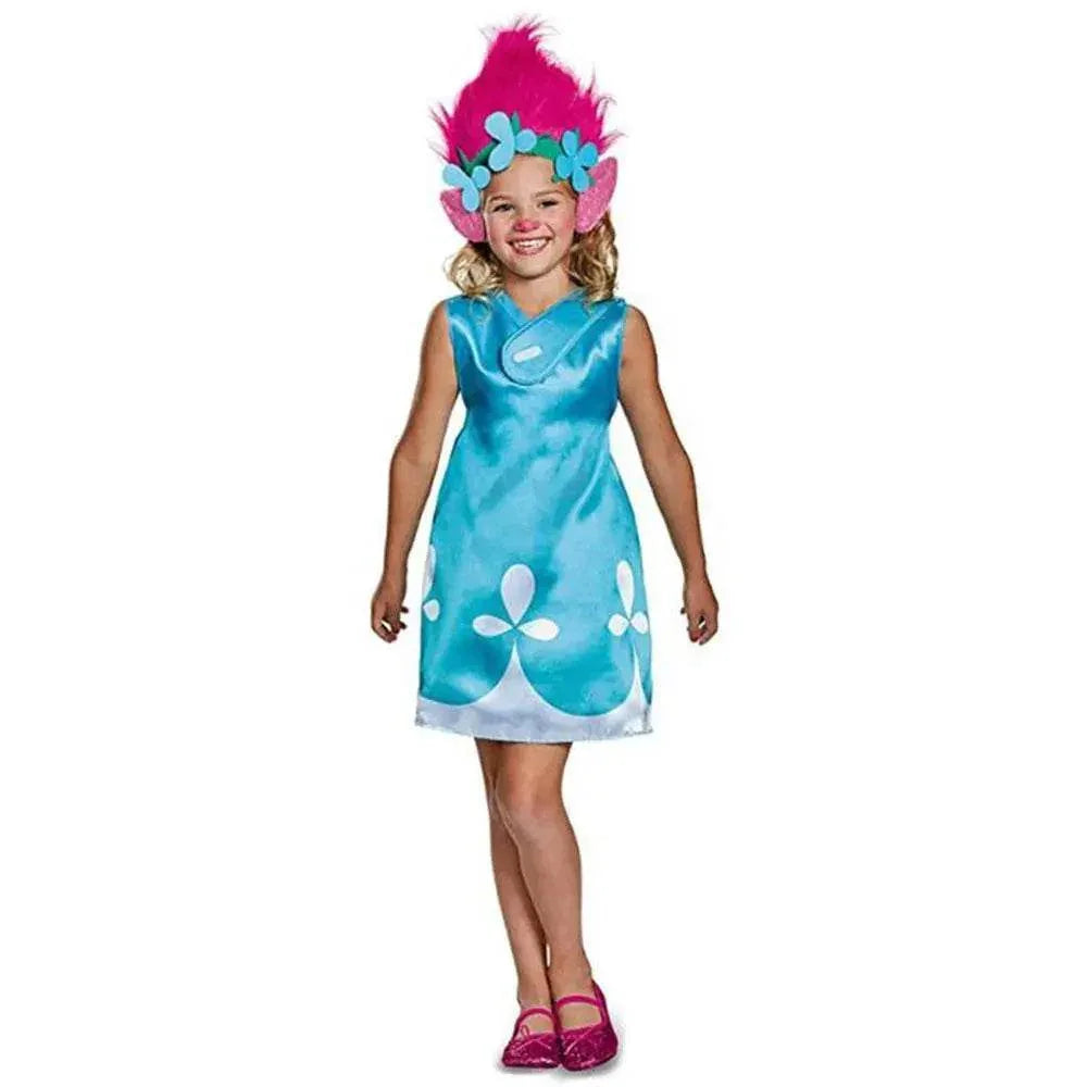 Trolls World Tour Boy's Branch Girl Poppy Costume Cosplay Halloween Fancy Dress Kids - Azufun