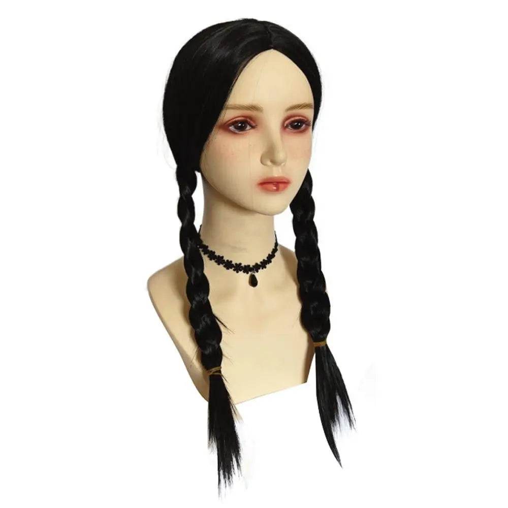 Wednesday Addams Wig The Addams Family Cosplay Black middle part braid wigs For Adult - Azufun