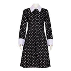 Wednesday Costume The Addams Family Cosplay Costumes Long Sleeve Printed Dress For Adult - Azufun