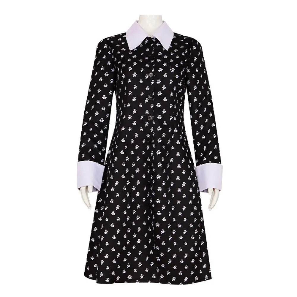 Wednesday Costume The Addams Family Cosplay Costumes Long Sleeve Printed Dress For Adult - Azufun
