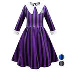 Wednesday Costume The Addams Family Cosplay Striped Dress For Kids - Azufun