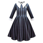Wednesday Costume The Addams Family Cosplay Striped Dress For Kids - Azufun