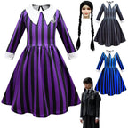 Wednesday Costume The Addams Family Cosplay Striped Dress For Kids - Azufun