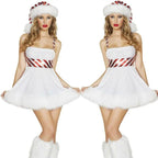 White Christmas Costume Snowman Party Performance Skirt Suit for Women - Azufun