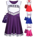 Women Cheerleader Costume Outfit With Poms Fancy Uniform Sports Dress - Azufun