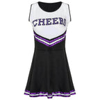 Women Cheerleader Costume Outfit With Poms Fancy Uniform Sports Dress - Azufun