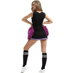 Women Cheerleader Costume Outfit With Poms Fancy Uniform Sports Dress - Azufun