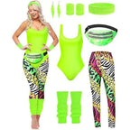 Women Robbie 80s Workout Costume Fancy Dress Halloween Fanny Pack Wristband Earrings - Azufun