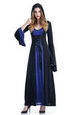 Women's Medieval Vintage Demon Hooded Witch Dress Cosplay Costume Halloween Renaissance Gothic - Azufun