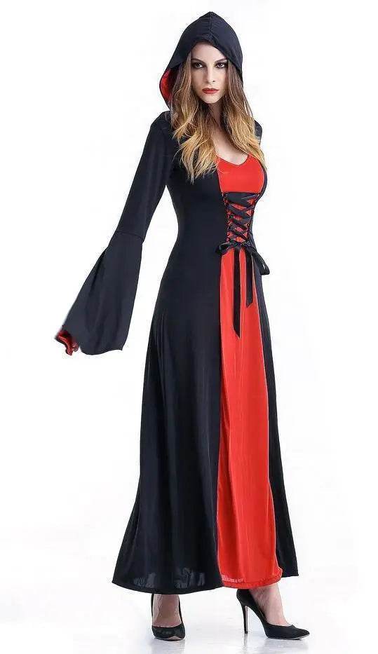 Women's Medieval Vintage Demon Hooded Witch Dress Cosplay Costume Halloween Renaissance Gothic - Azufun