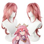 Yae Miko Wig Genshin Impact Pink side upturned cosplay long Wigs for women - Azufun