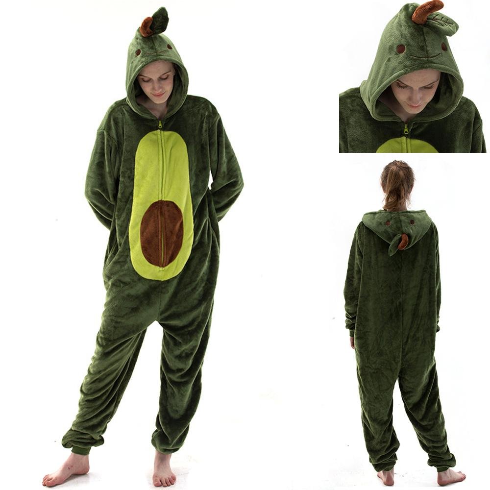BuyAvocado Fruit Cartoon Kigurumi Costume Cozy Fleece Pajamas Now Cheaper With 3 - 5 Days Ship - PajamasBuy