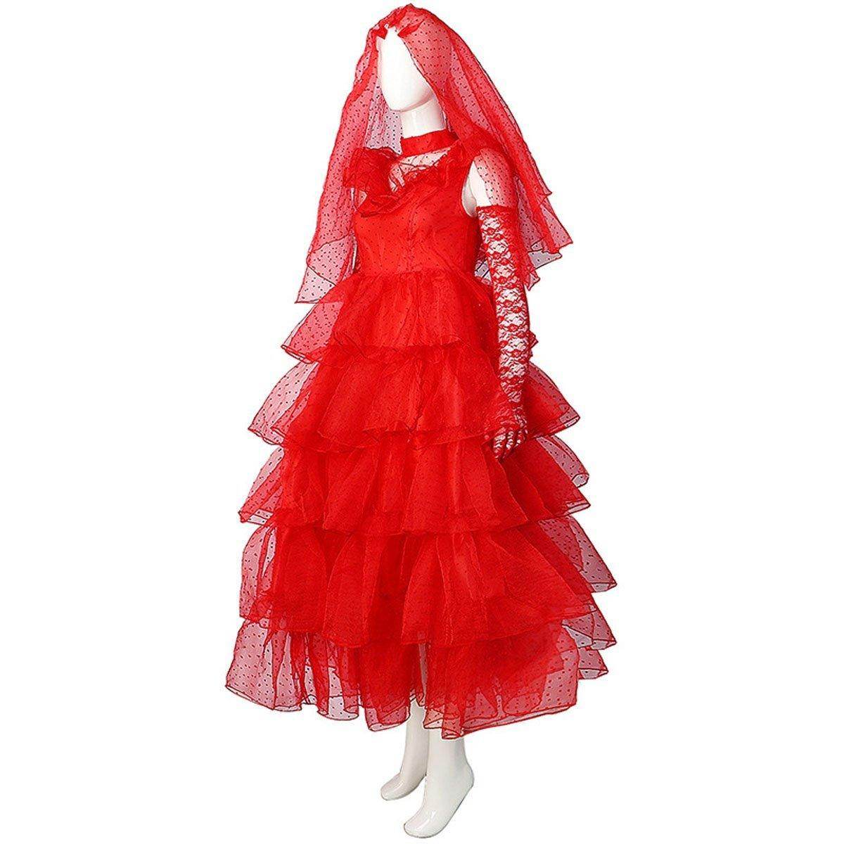 Beetlejuice Lydia Deetz Red wedding Dress Halloween Cosplay Costume For Women - Azufun