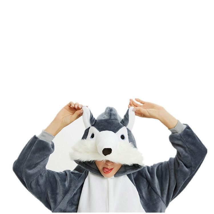 BuyBlack Husky Dog Kigurumi Onesies Pajamas Costume for Adult Now Cheaper With 3 - 5 Days Ship - PajamasBuy