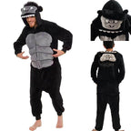 Black King Kong Costume Suit Cartoon Animal Kigurumi Flannel Onesie for Adults - Azufun