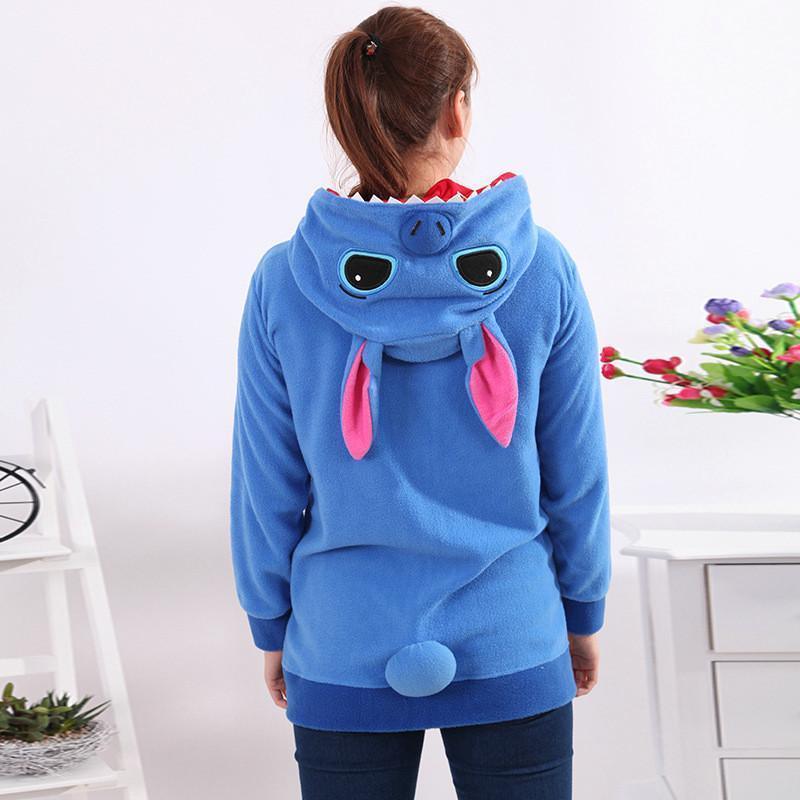 Blue Stitch Long Sleeve Kigurumi Costume Fleece Hoodie Coat Jacket - Pajamasbuy