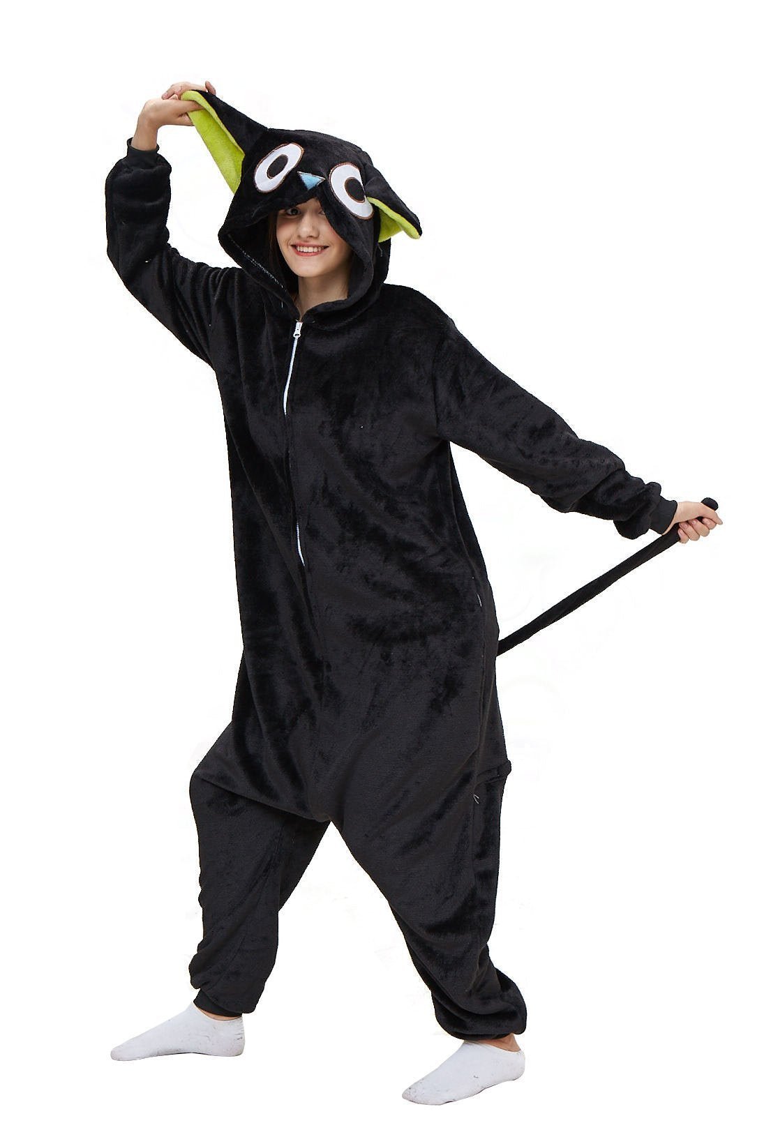 BuyCat Pajamas Kigurumi Onesie Cartoon Black Flannel Jumpsuit Kigurumi Costumes Now Cheaper With 3 - 5 Days Ship - PajamasBuy