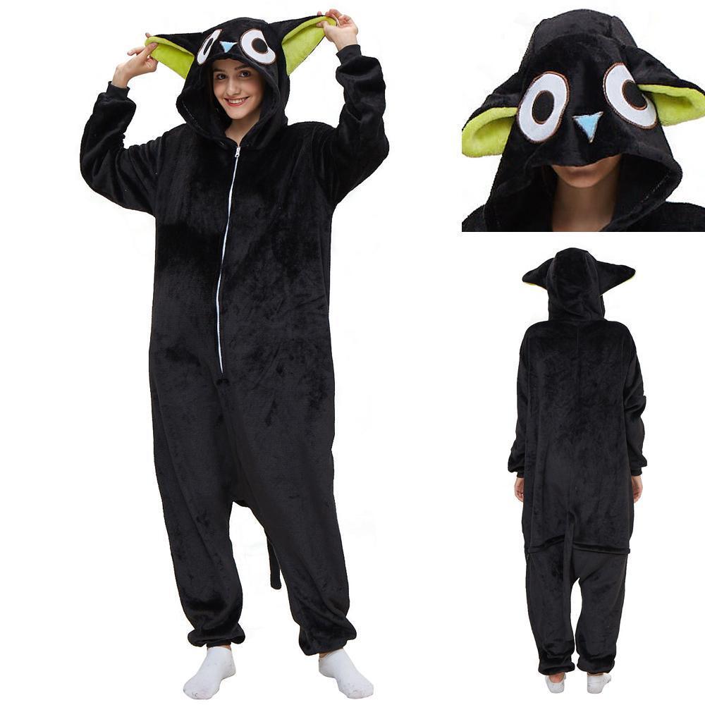 BuyCat Pajamas Kigurumi Onesie Cartoon Black Flannel Jumpsuit Kigurumi Costumes Now Cheaper With 3 - 5 Days Ship - PajamasBuy
