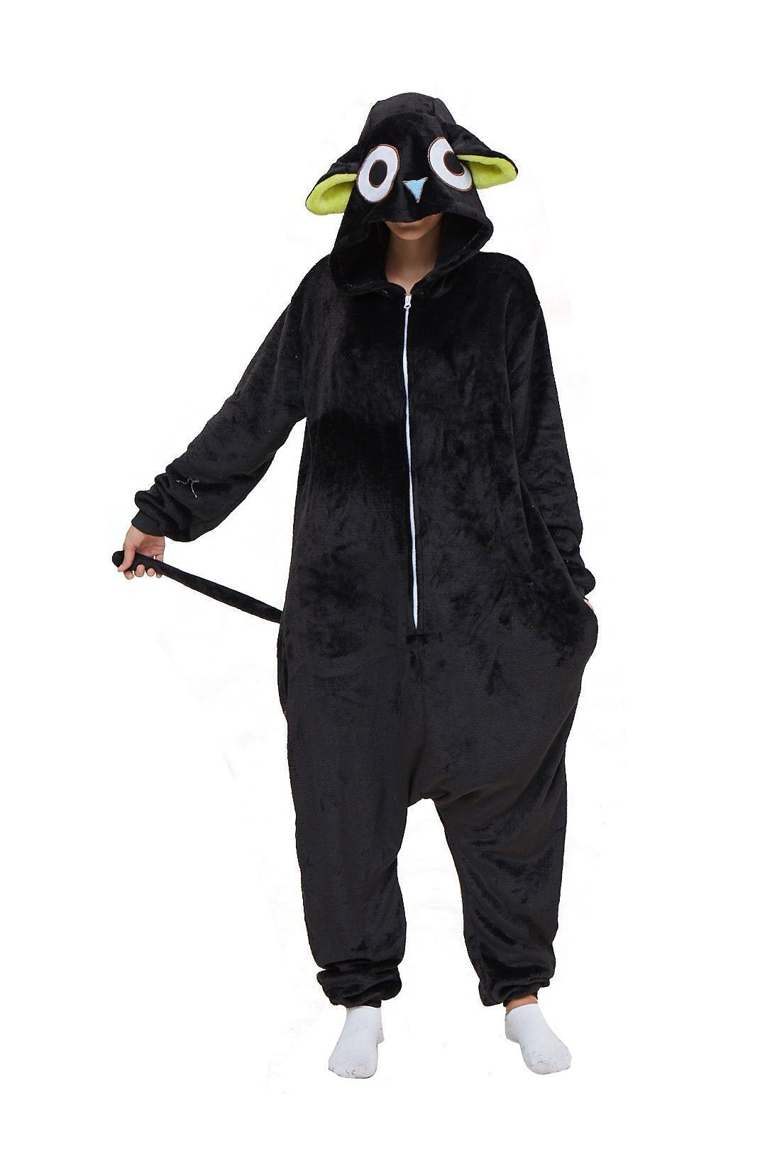 BuyCat Pajamas Kigurumi Onesie Cartoon Black Flannel Jumpsuit Kigurumi Costumes Now Cheaper With 3 - 5 Days Ship - PajamasBuy