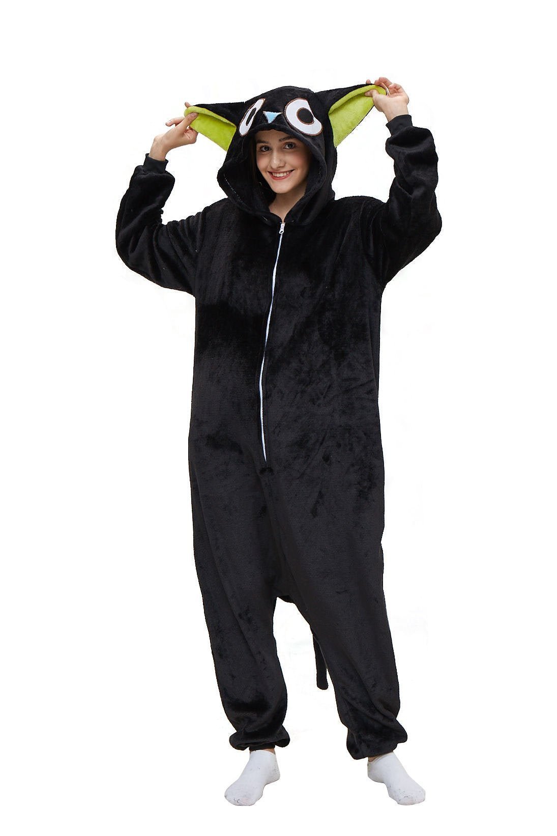 BuyCat Pajamas Kigurumi Onesie Cartoon Black Flannel Jumpsuit Kigurumi Costumes Now Cheaper With 3 - 5 Days Ship - PajamasBuy