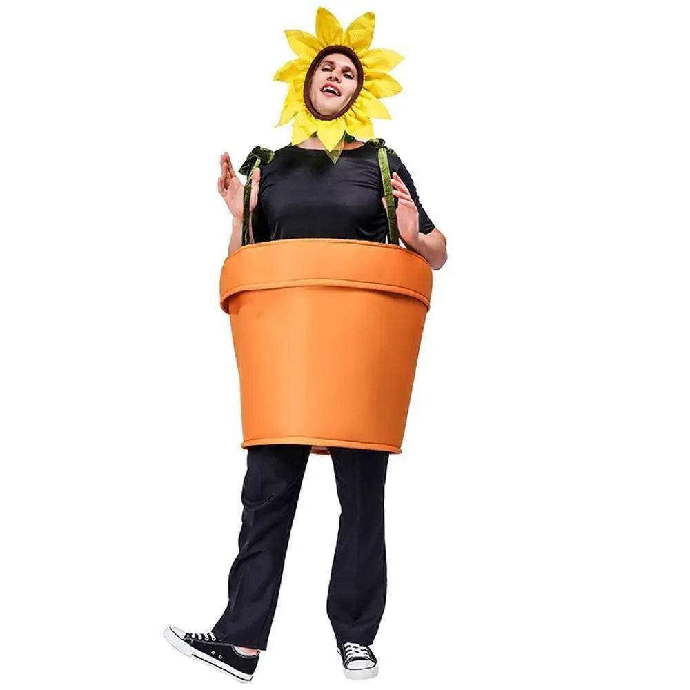 funny sun flower potted plant Festival Performance Stage Cosplay Costume for Adult - Azufun