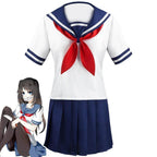 Game Yandere Simulator Cosplay Costume Uniform JK School Uniform Outfit Sailor Suit T-shirt Skirt for Women - Azufun