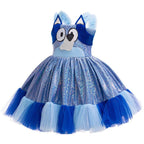 Girls' Bluey Princess Dress Costume Cartoon Print Cosplay Tutu for Kids - Azufun