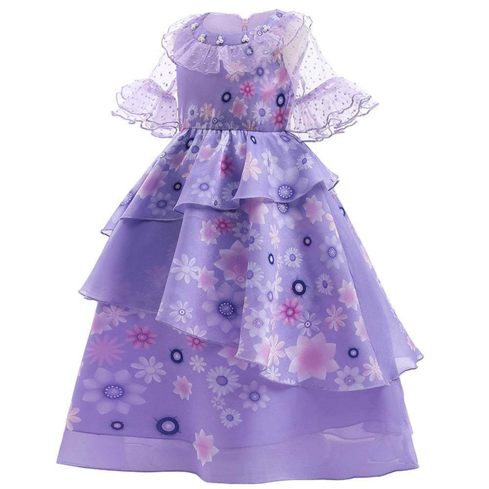 Girls Encanto Isabela Costume Cartoon Princess Dress Fancy Party Outfits - Azufun