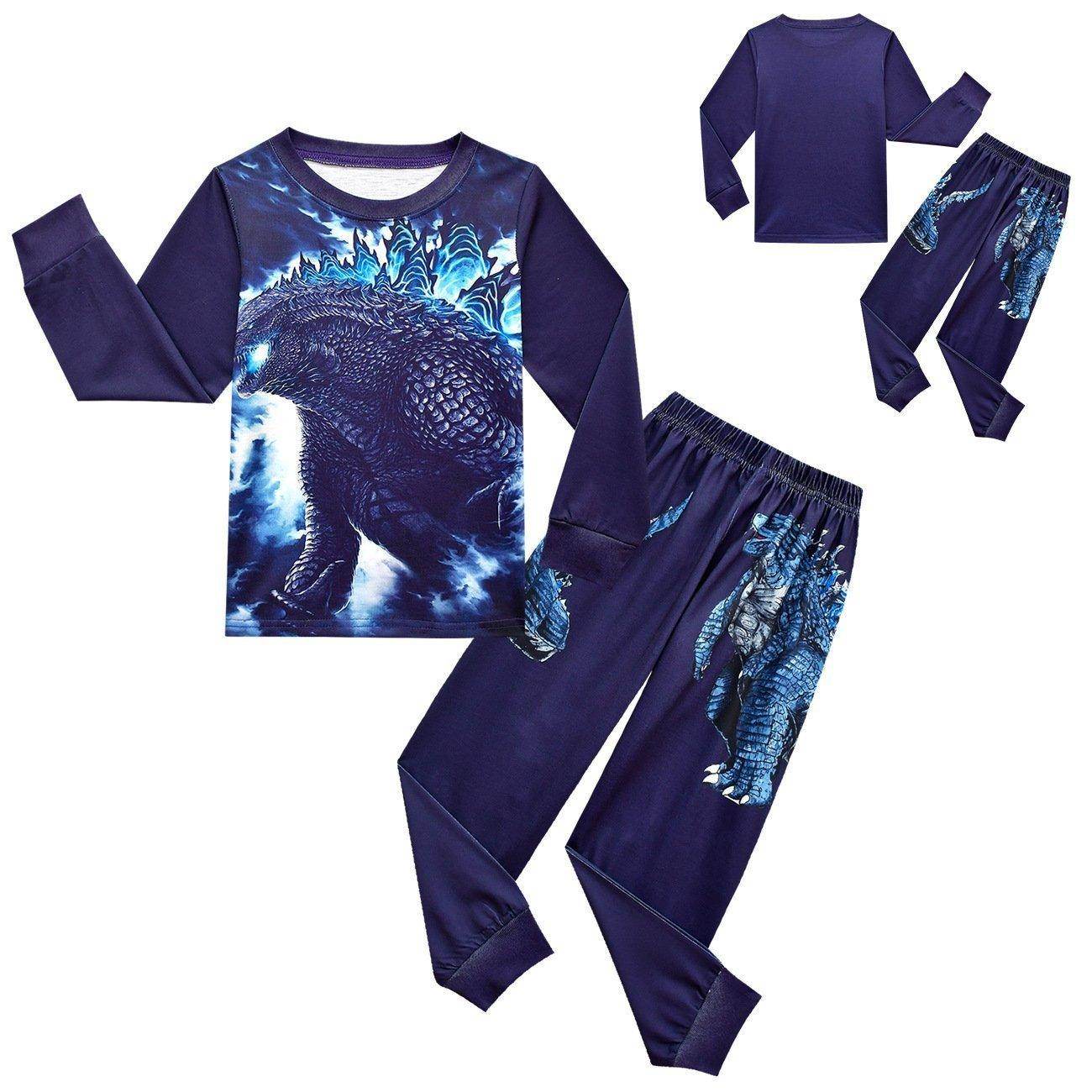 Godzilla Vs Kong Printed Two-piece Boy Long-sleeved Trousers Pajamas - Azufun