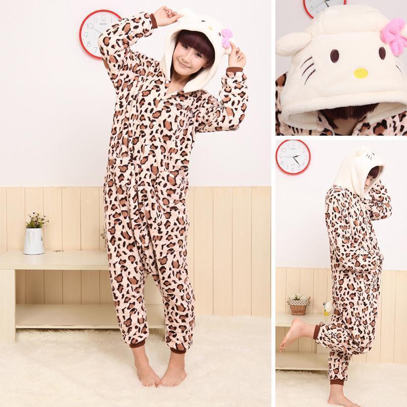 Hello Kitty Hoodie Pajamas Leopard Kigurumi Animal Costume - Pajamasbuy