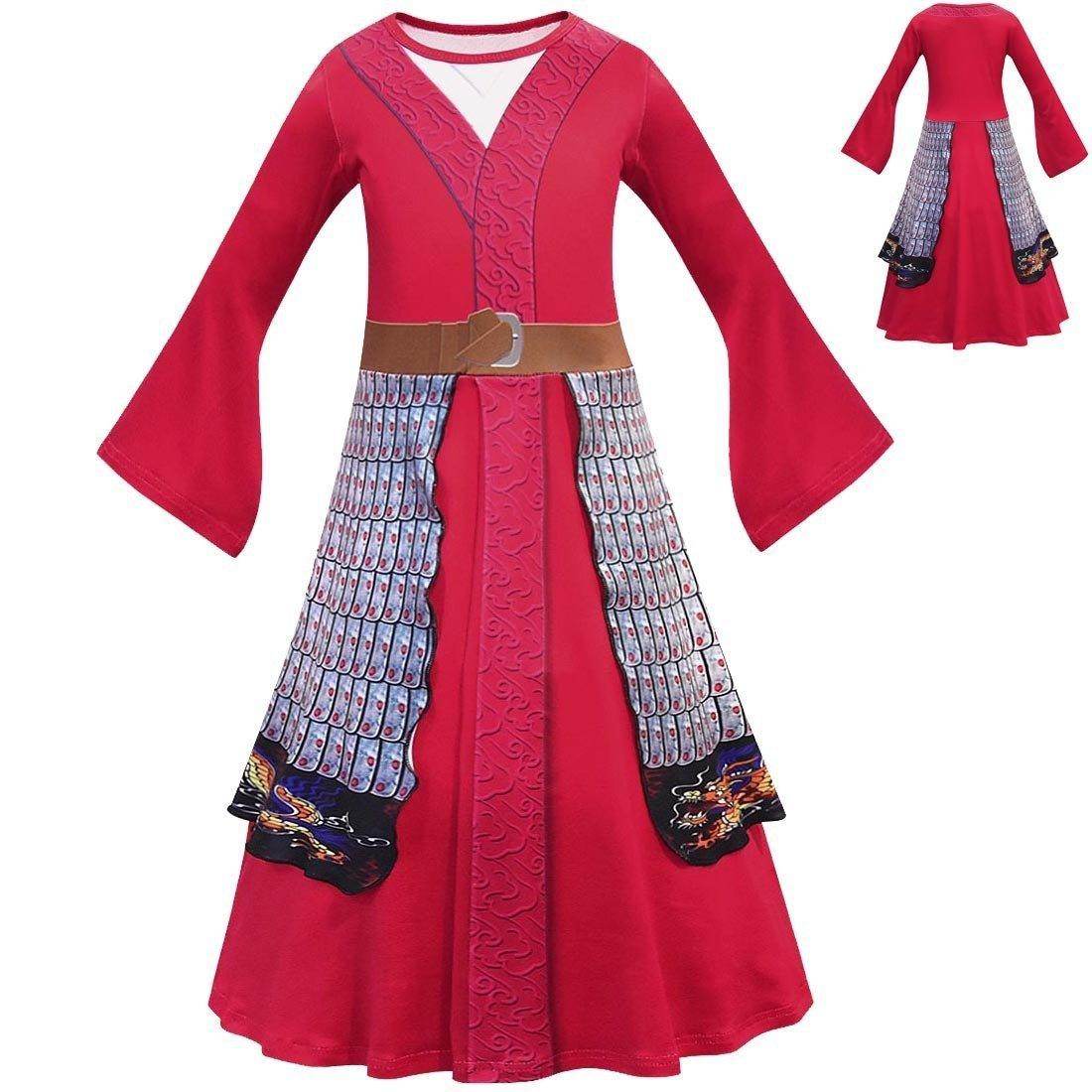 Hua Mulan Dress for girls Costumes Cosplay Heroine Movie Halloween Kids Party Dress - Azufun