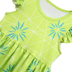 Inside Out Joy Cosplay Costume Dress for Girls Flutter Sleeve A Line Dress with Bag - Azufun