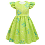 Inside Out Joy Cosplay Costume Dress for Girls Flutter Sleeve A Line Dress with Bag - Azufun