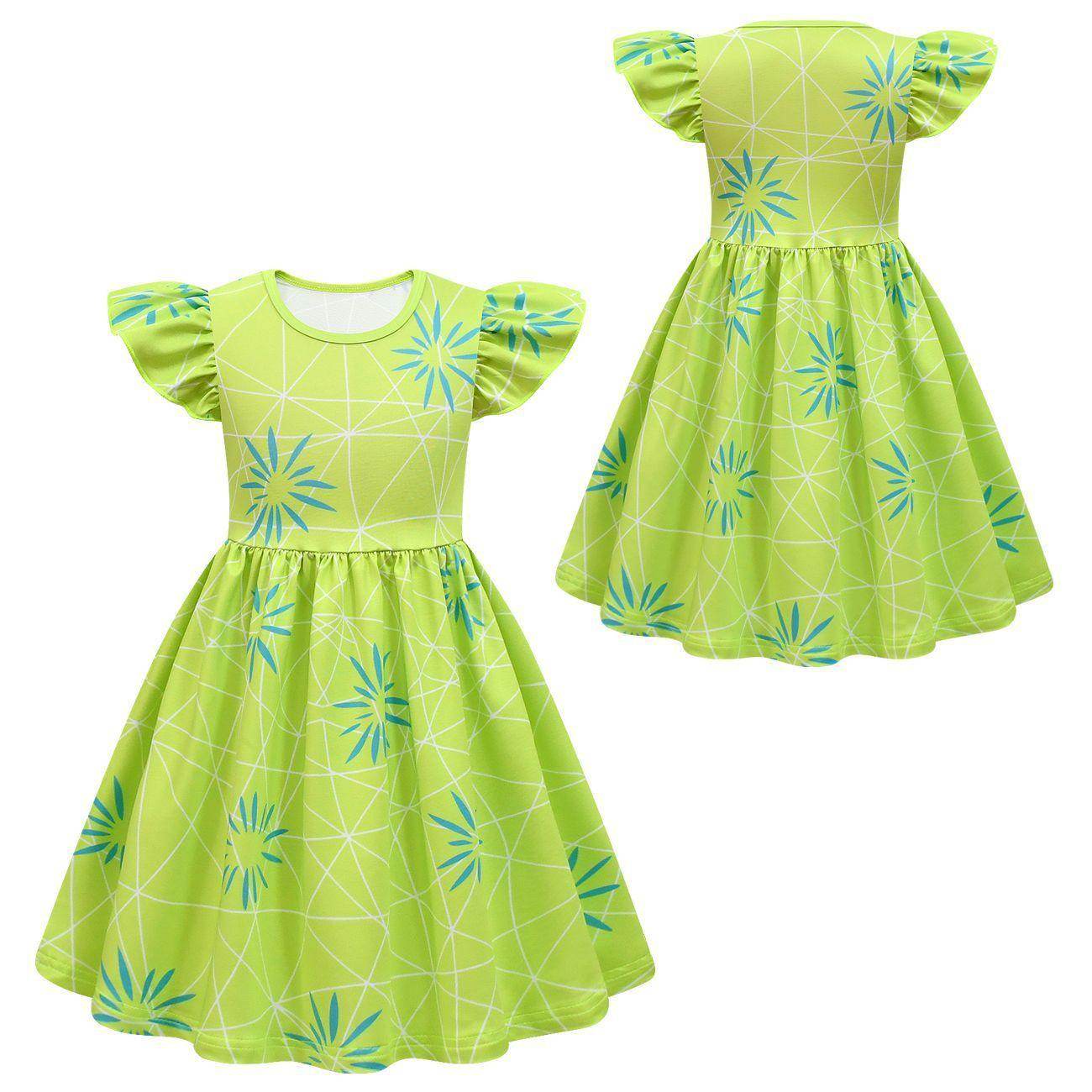 Inside Out Joy Cosplay Costume Dress for Girls Flutter Sleeve A Line Dress with Bag - Azufun