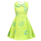Inside Out Joy Costume Collared Dress for Girls Sleeveless Dress with Bag - Azufun