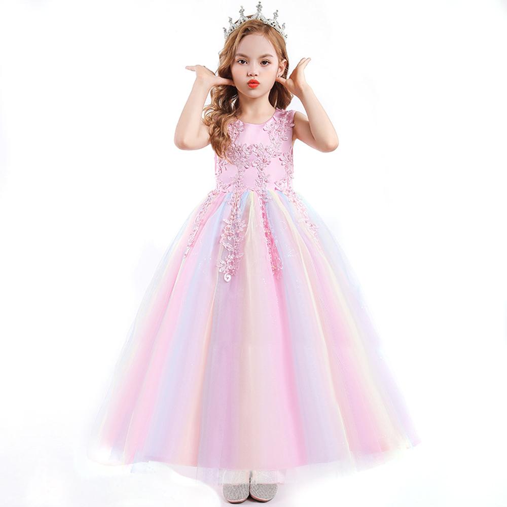 Kids Princess Evening Dresses Girls Long Tutu Sleeveless Mesh Dress