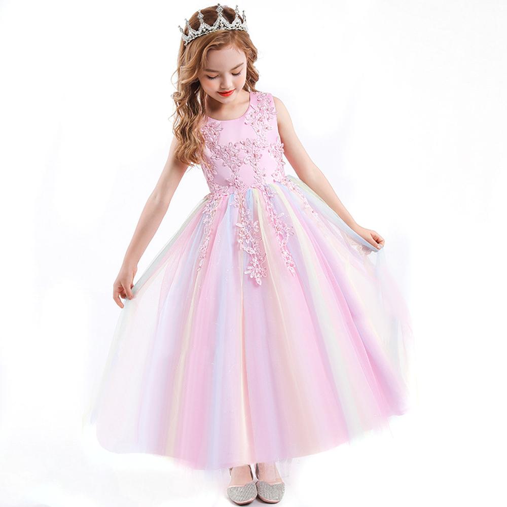 Kids Princess Evening Dresses Girls Long Tutu Sleeveless Mesh Dress