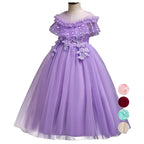 Girls Mesh Wedding Long Princess Dress Performance Costume Dresses