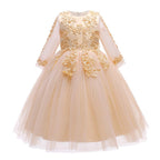 Girls Mesh Wedding Show Sleeve Host Princess Dress Performance Costume Dresses