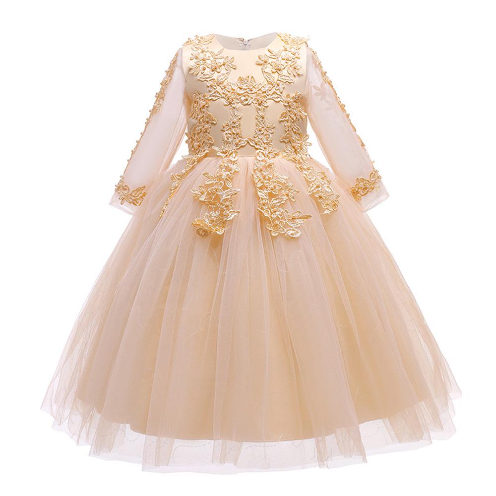 Girls Mesh Wedding Show Sleeve Host Princess Dress Performance Costume Dresses