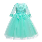 Girls Mesh Wedding Show Sleeve Host Princess Dress Performance Costume Dresses