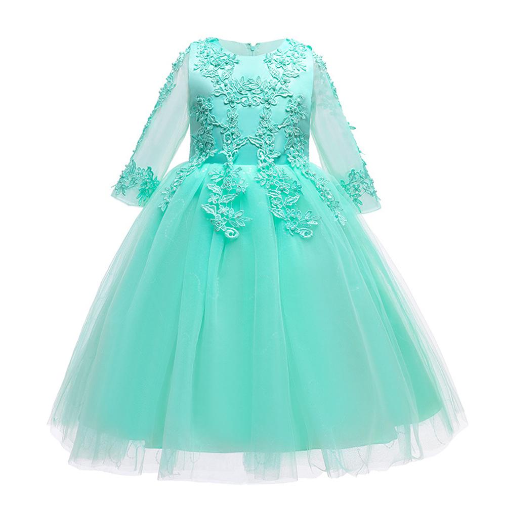 Girls Mesh Wedding Show Sleeve Host Princess Dress Performance Costume Dresses