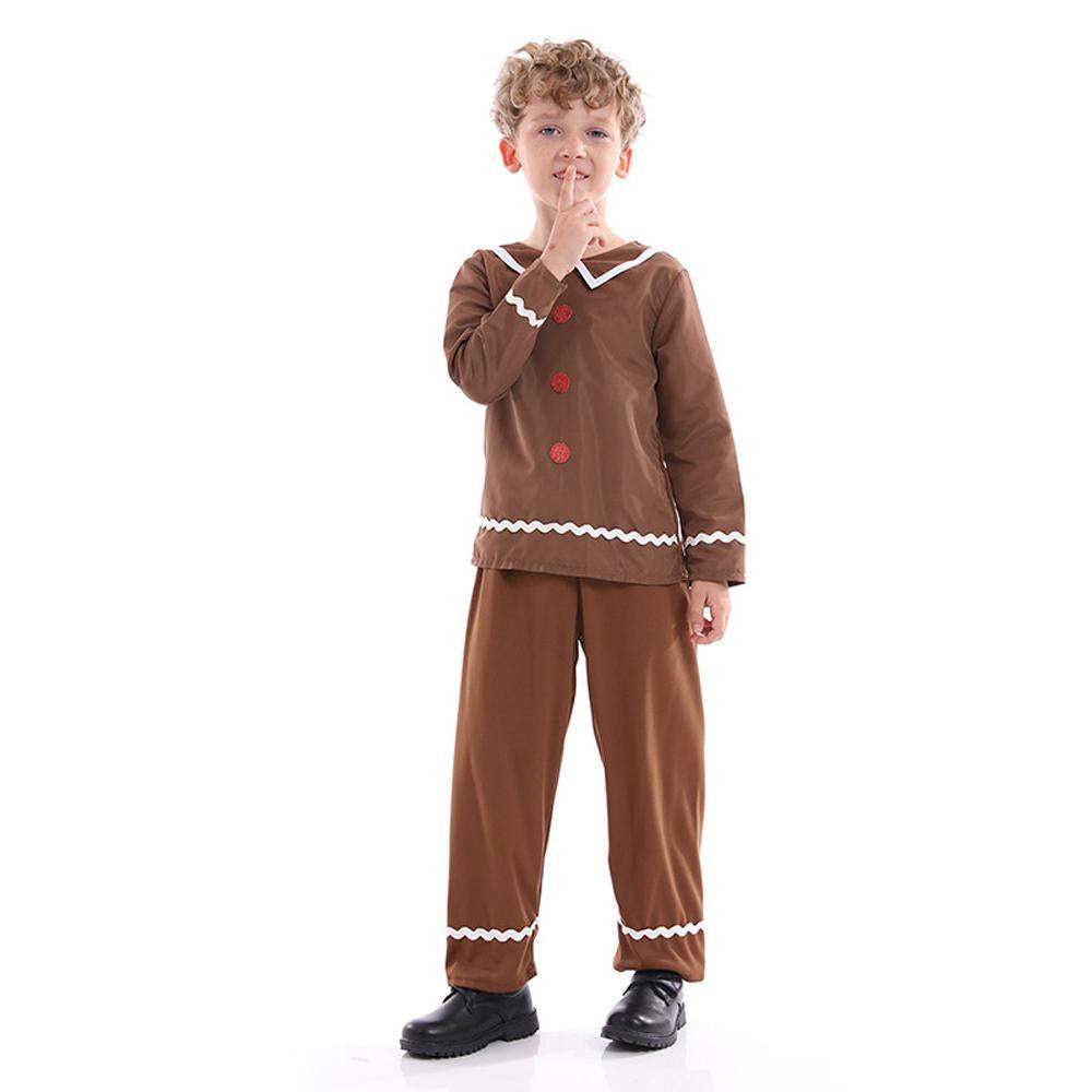 Gingerbread Costume Cosplay Christmas Brown Elves Split Suit Boys Halloween Party Outfits for Kids