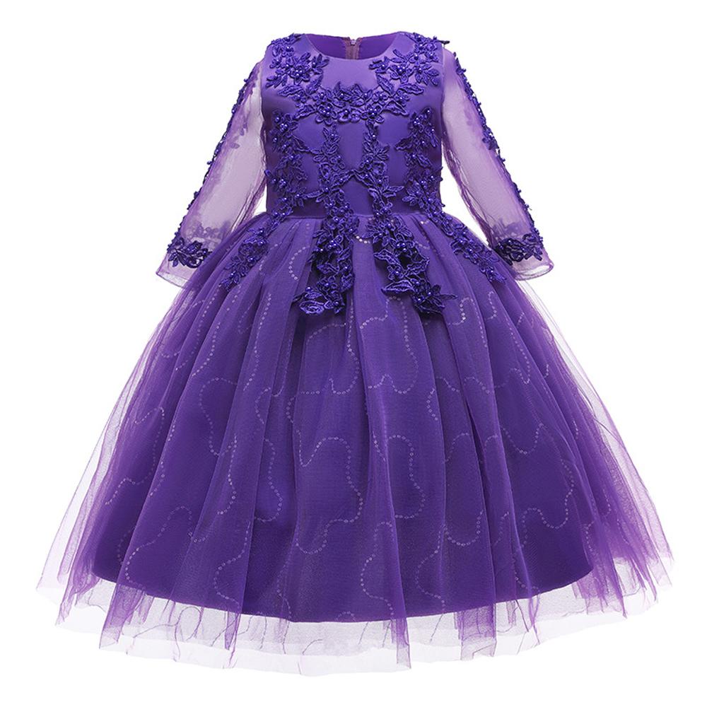 Girls Mesh Wedding Show Sleeve Host Princess Dress Performance Costume Dresses