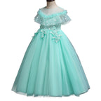 Girls Mesh Wedding Long Princess Dress Performance Costume Dresses