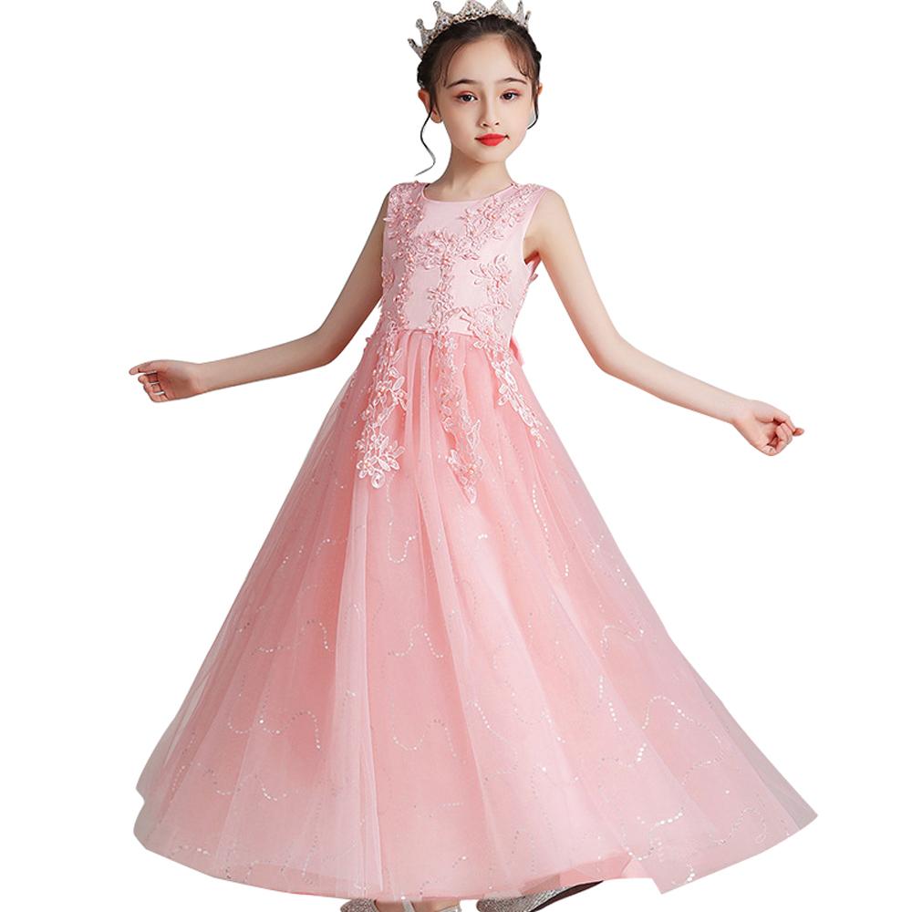 Kids Princess Evening Dresses Girls Long Tutu Sleeveless Mesh Dress