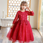 Girls Mesh Wedding Show Sleeve Host Princess Dress Performance Costume Dresses